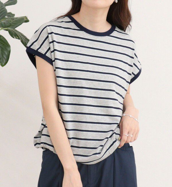 fredy emue「【汗ジミ軽減】ボーダー裾タックフレンチプルオーバーカットソー」|Tシャツ・カットソー|
