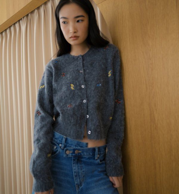 「刺繍ビジューカーディガン」|カーディガン|