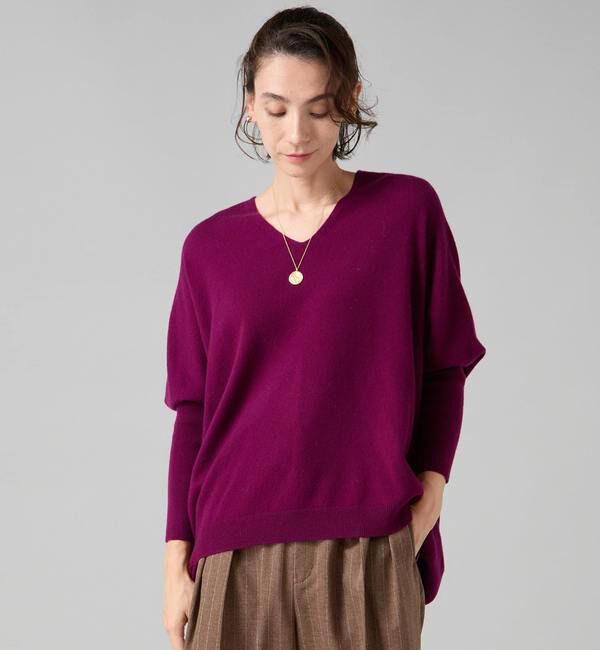 Liesse「【定番】カシミア混Vネックビッグニット」|ニット・セーター|パープル