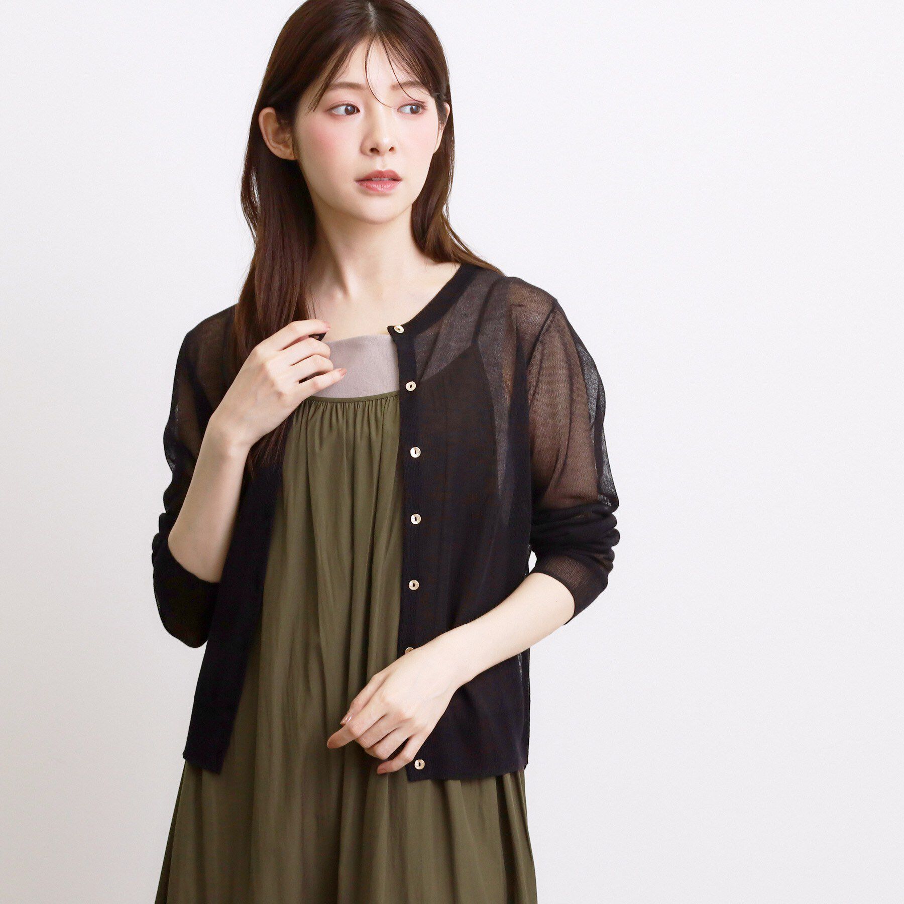 grove「高評価！【洗える／名品】大人の透け感、シアーカーディガン」|カーディガン|ブラック(019)