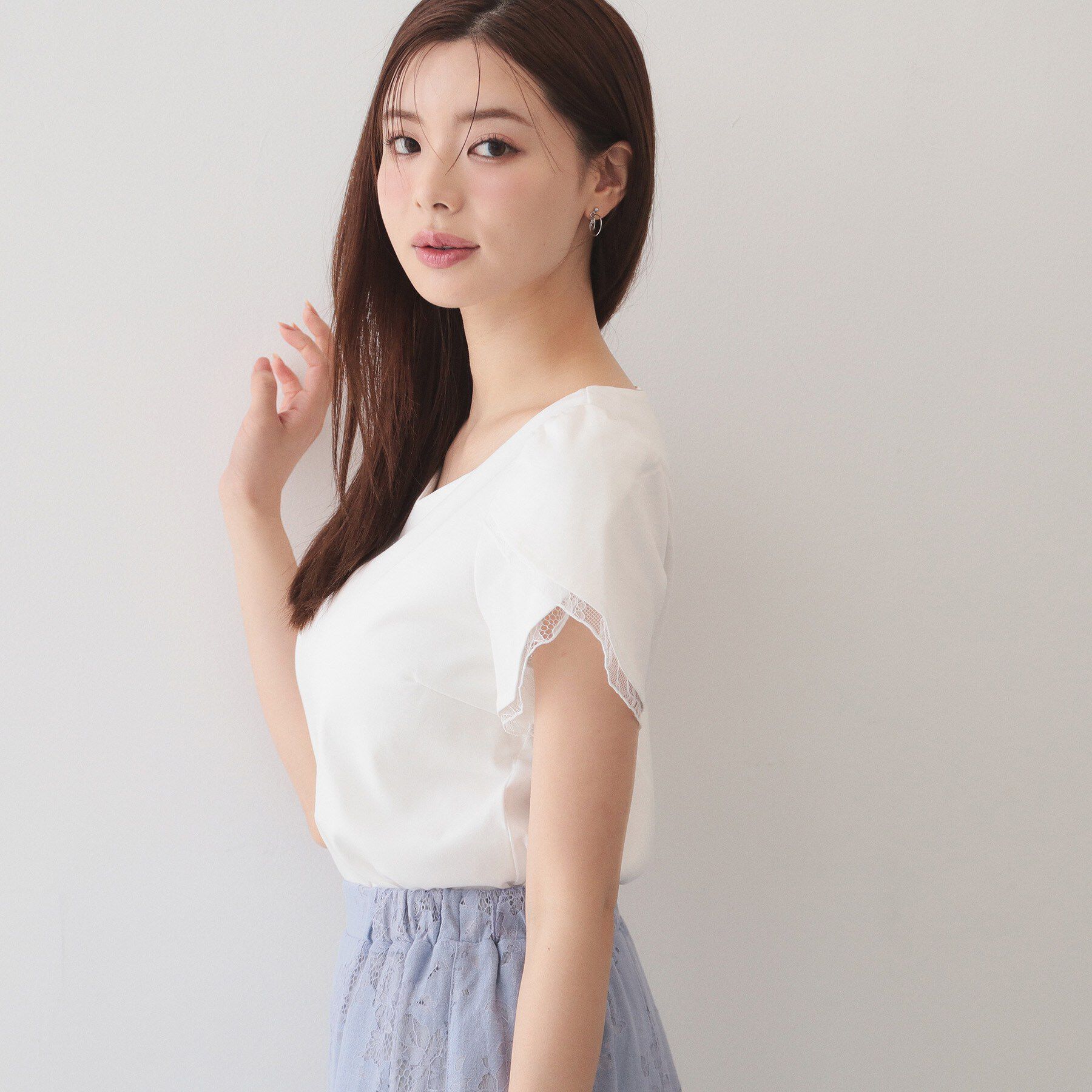index「【接触冷感／UVケア】ハートネックレースレイヤードトップス《洗濯機OK／6col》」|Tシャツ・カットソー|