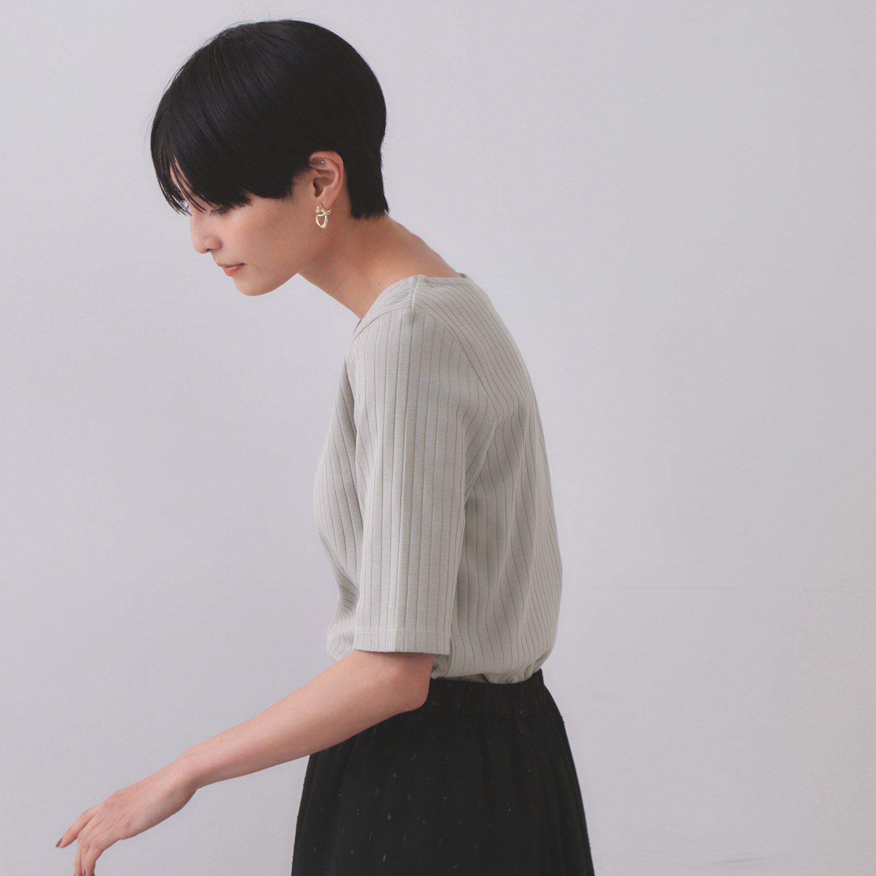 OPAQUE.CLIP「汗染み防止 ボートネックリブカットソー【洗濯機洗い可／抗ピル】」|Tシャツ・カットソー|