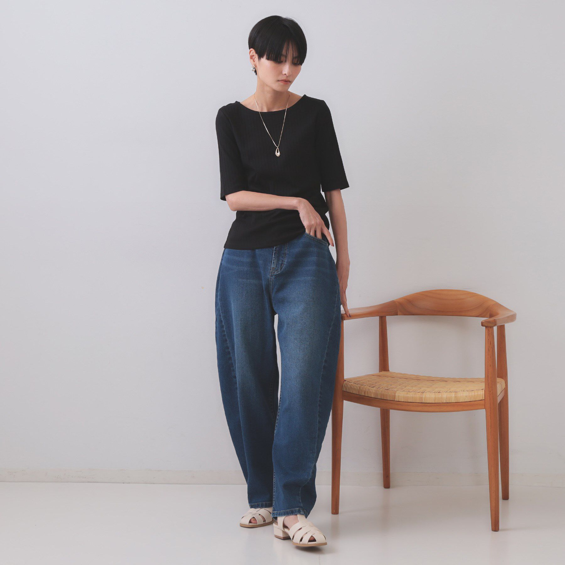 OPAQUE.CLIP「汗染み防止 ボートネックリブカットソー【洗濯機洗い可／抗ピル】」|Tシャツ・カットソー|