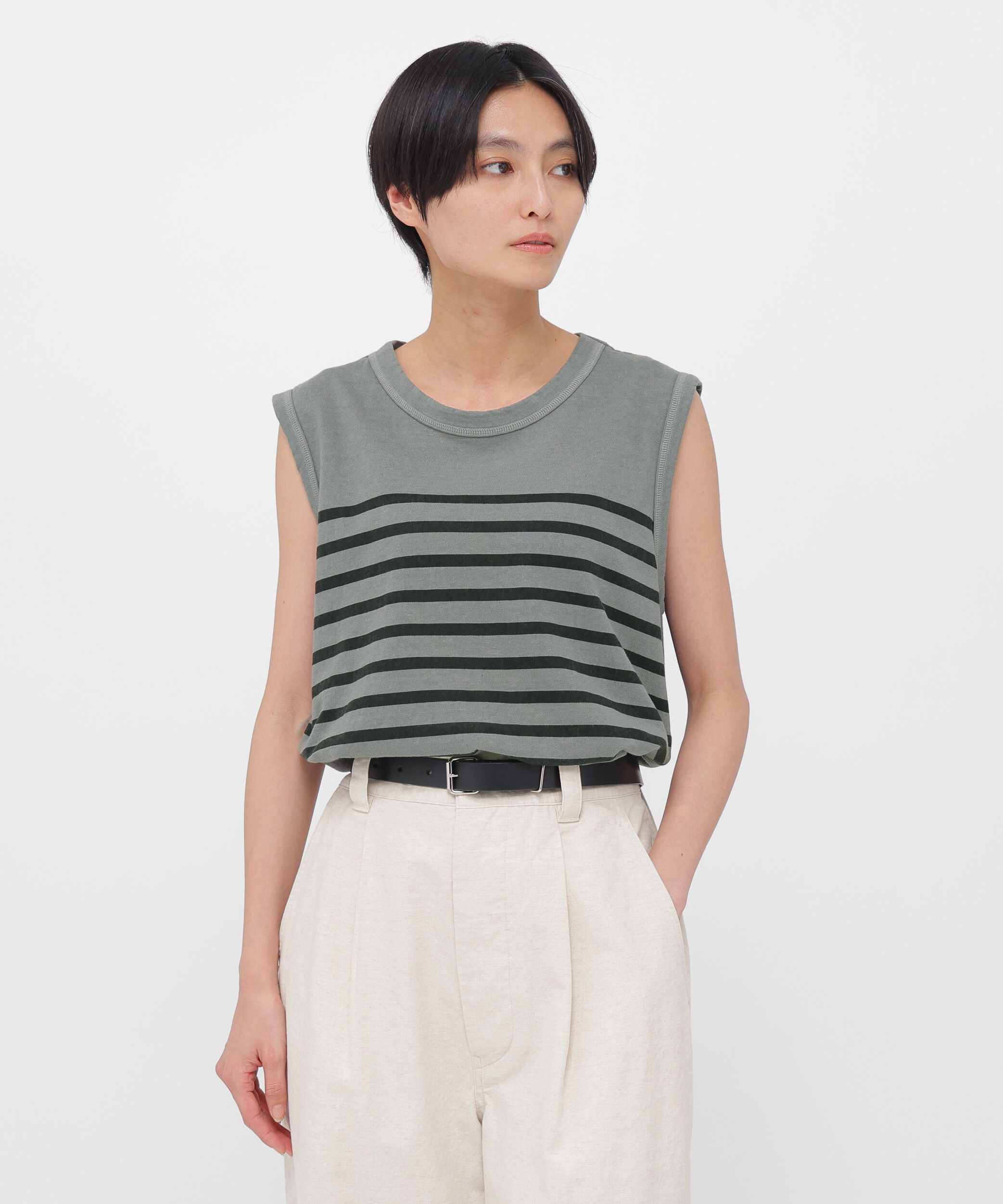 MHL.「BELGIAN LINEN COTTON JERSEY TOP」|Tシャツ・カットソー|CHARCOAL3