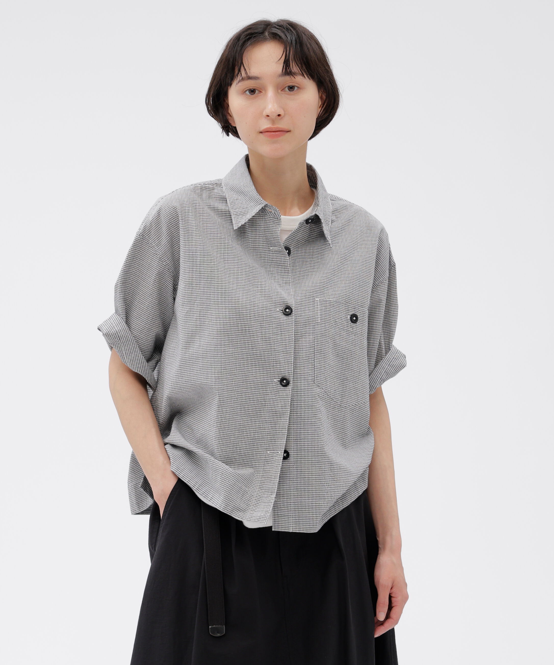 MHL.「TINY GINGHAM COTTON SHIRT」|シャツ・ブラウス|BLACK