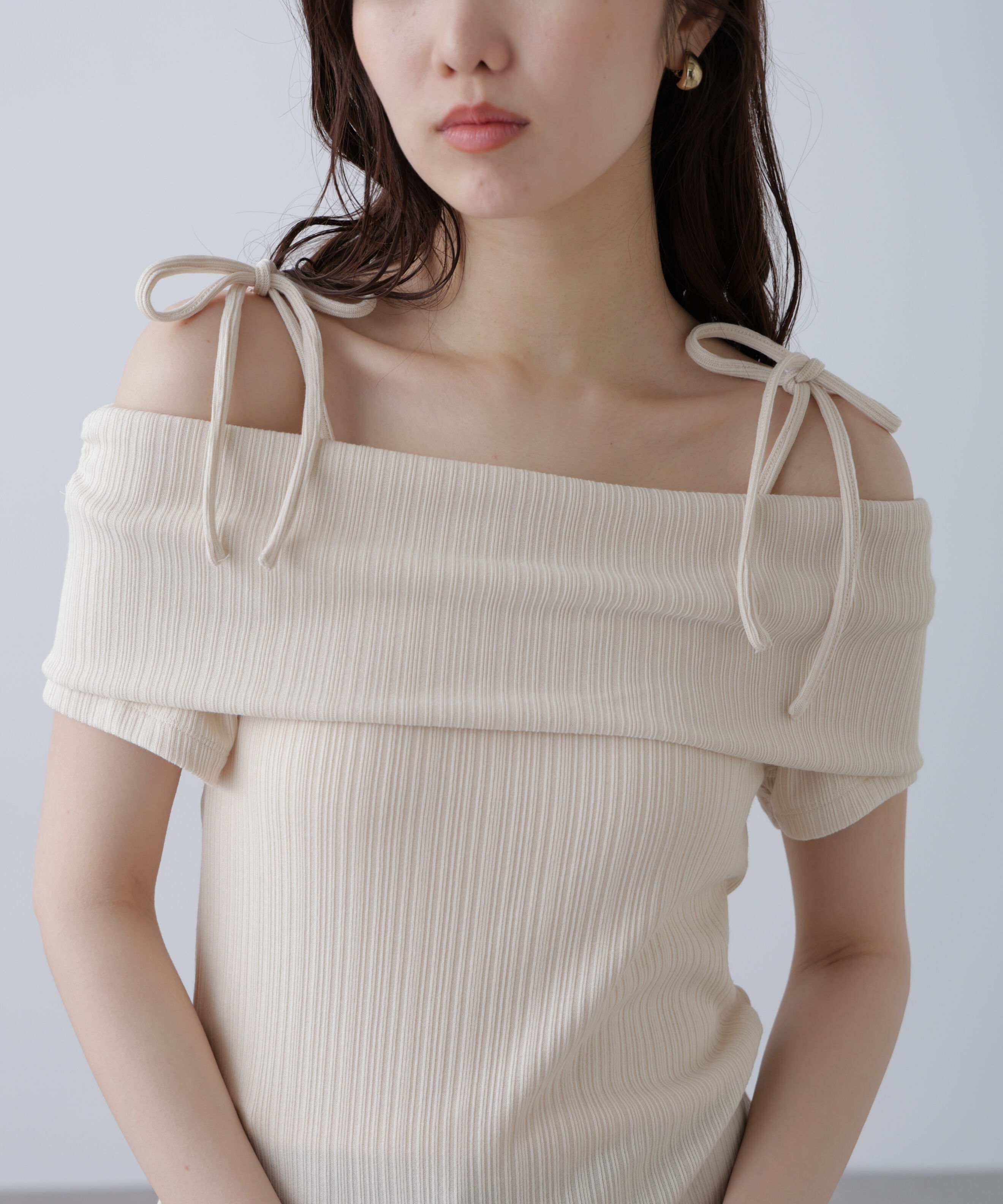  「肩リボンオフショルカットソー」|Tシャツ・カットソー|