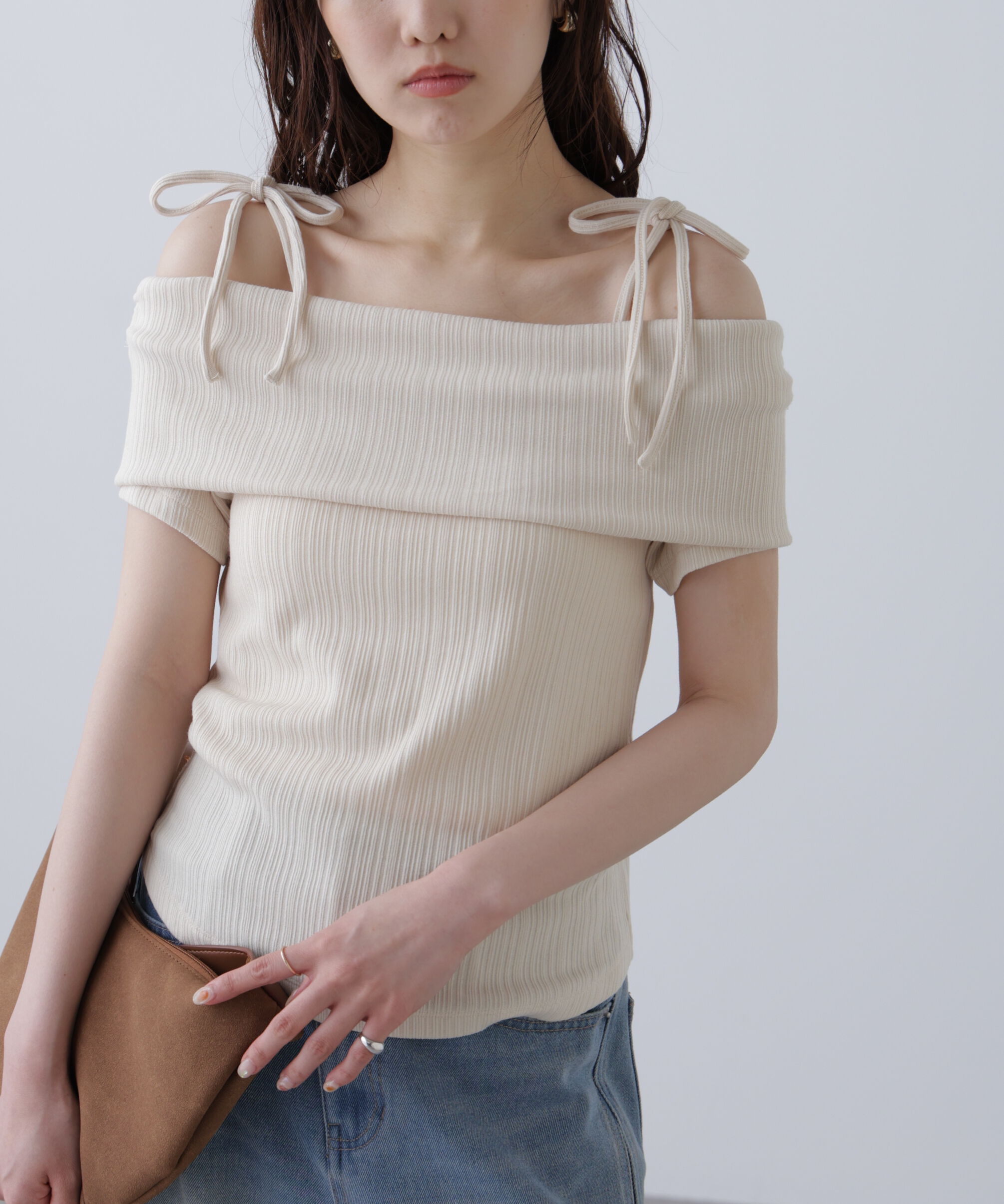  「肩リボンオフショルカットソー」|Tシャツ・カットソー|