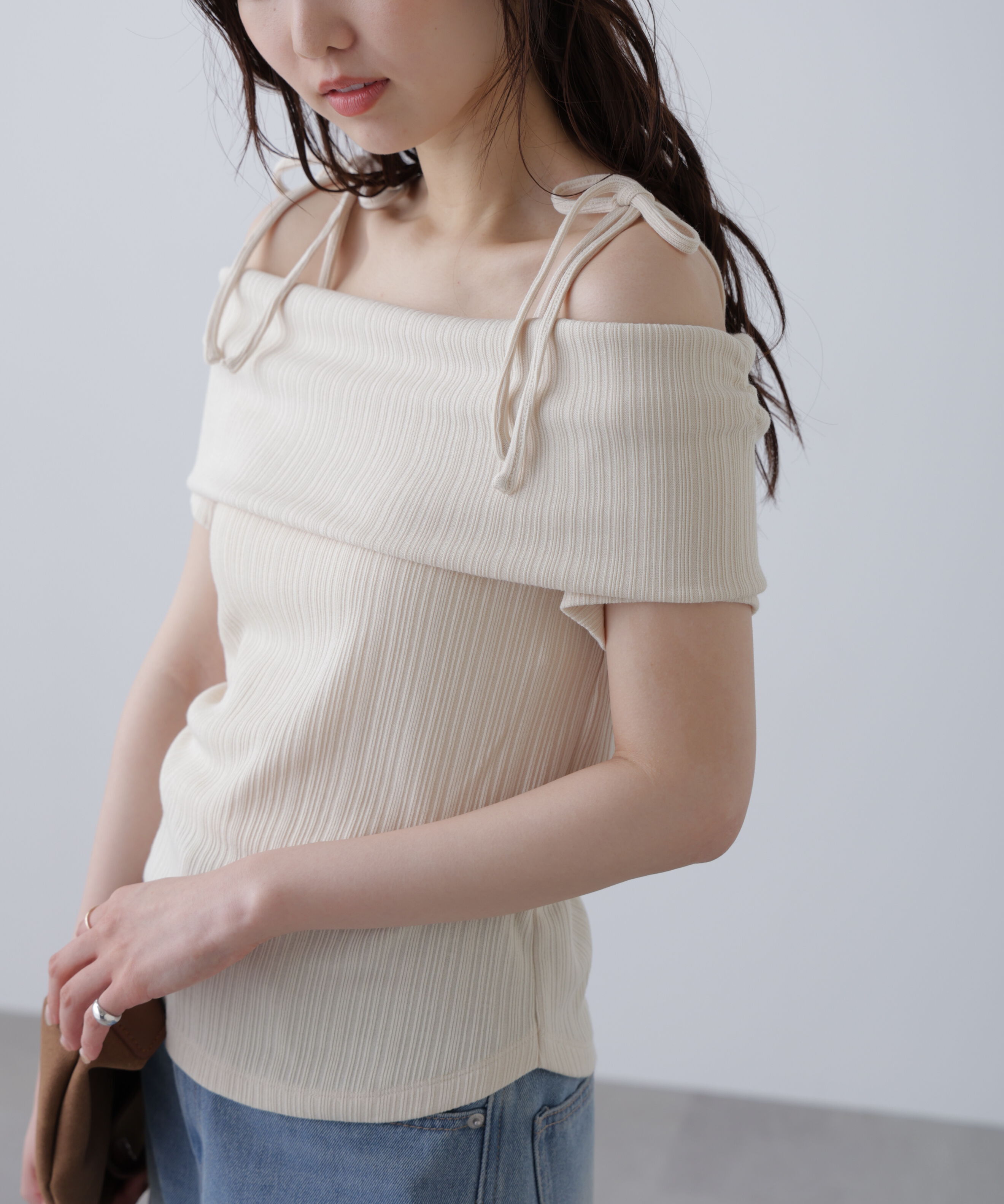  「肩リボンオフショルカットソー」|Tシャツ・カットソー|