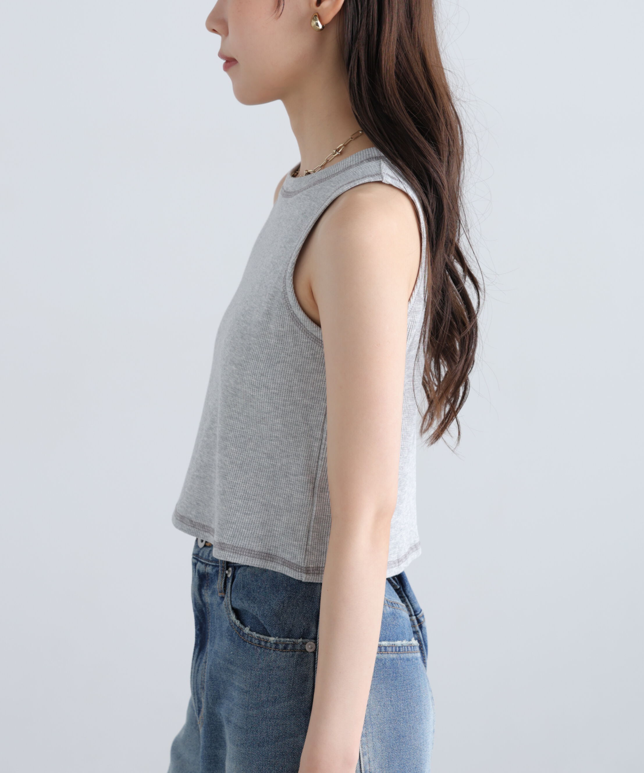  「ワッフルアメスリショート丈タンク」|Tシャツ・カットソー|