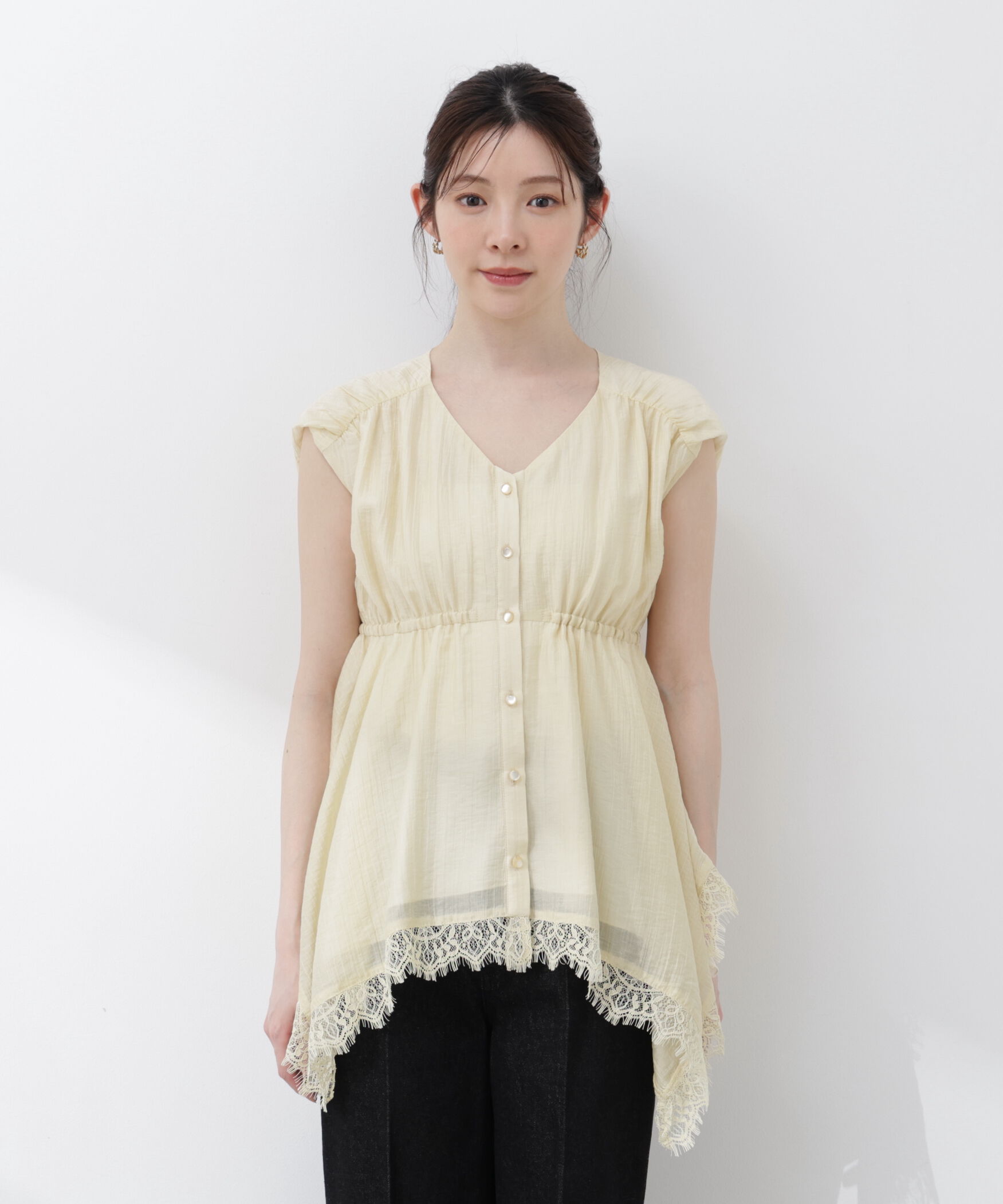 PROPORTION BODY DRESSING「レーストリミングヘムブラウス 26SS」|シャツ・ブラウス|