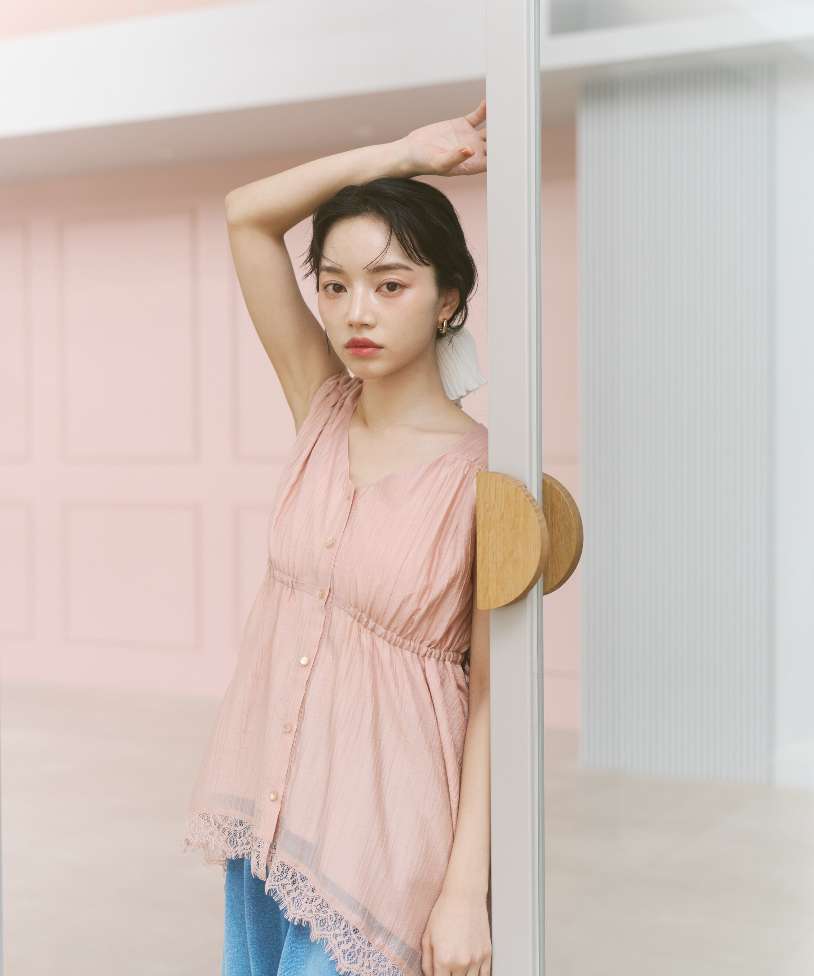 PROPORTION BODY DRESSING「レーストリミングヘムブラウス 26SS」|シャツ・ブラウス|ピンク