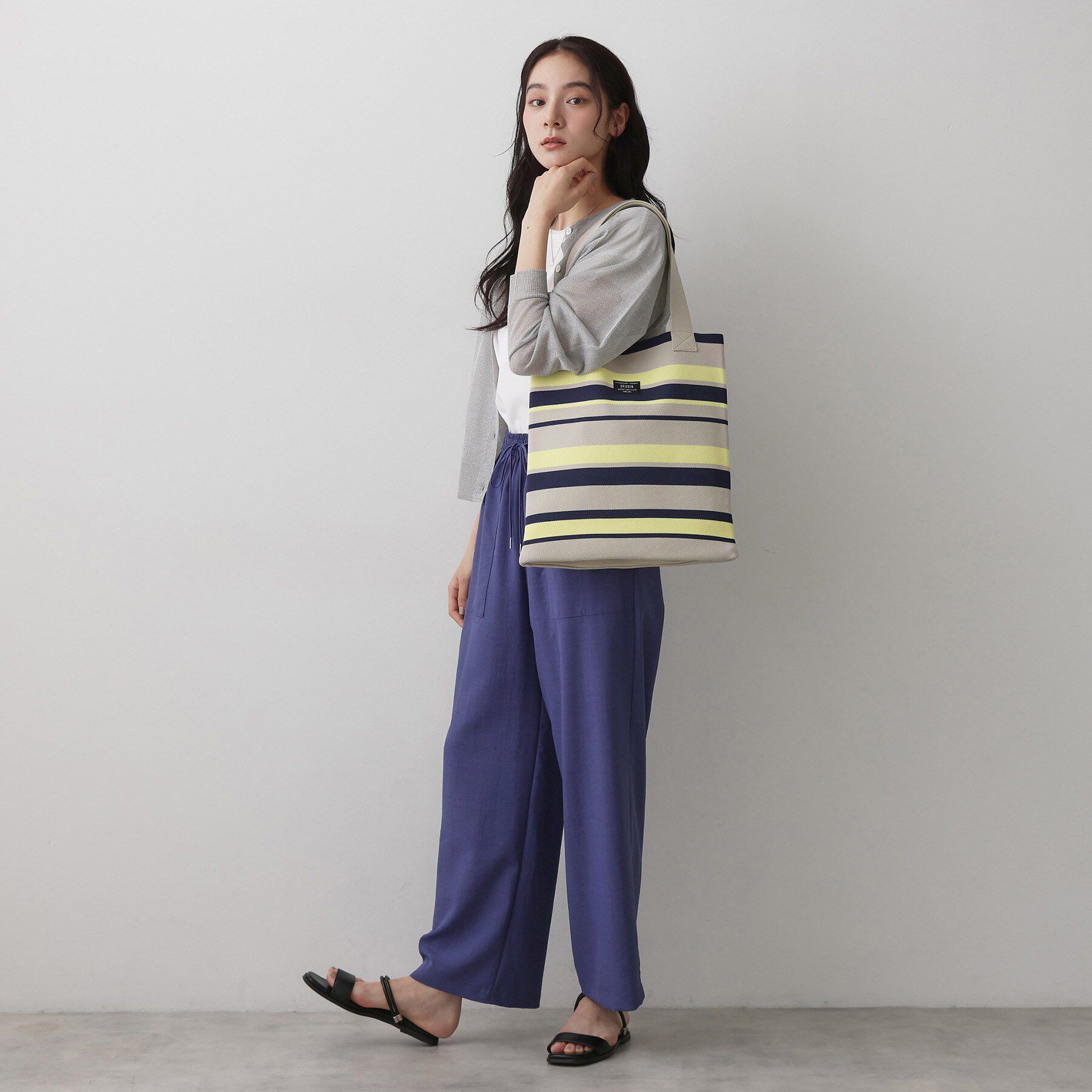 Dessin「【マシンウォッシャブル・A4収納可】ランダムボーダーニットBAG」|トートバッグ|
