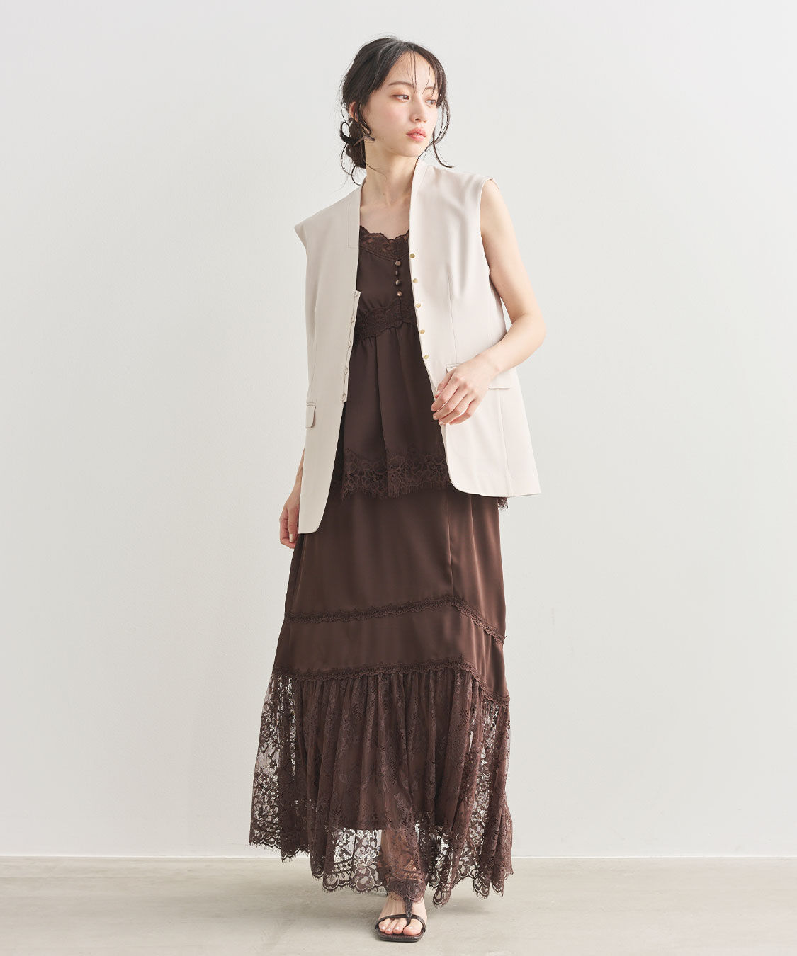 COCO DEAL「レース切替サテンスカート」|スカート|