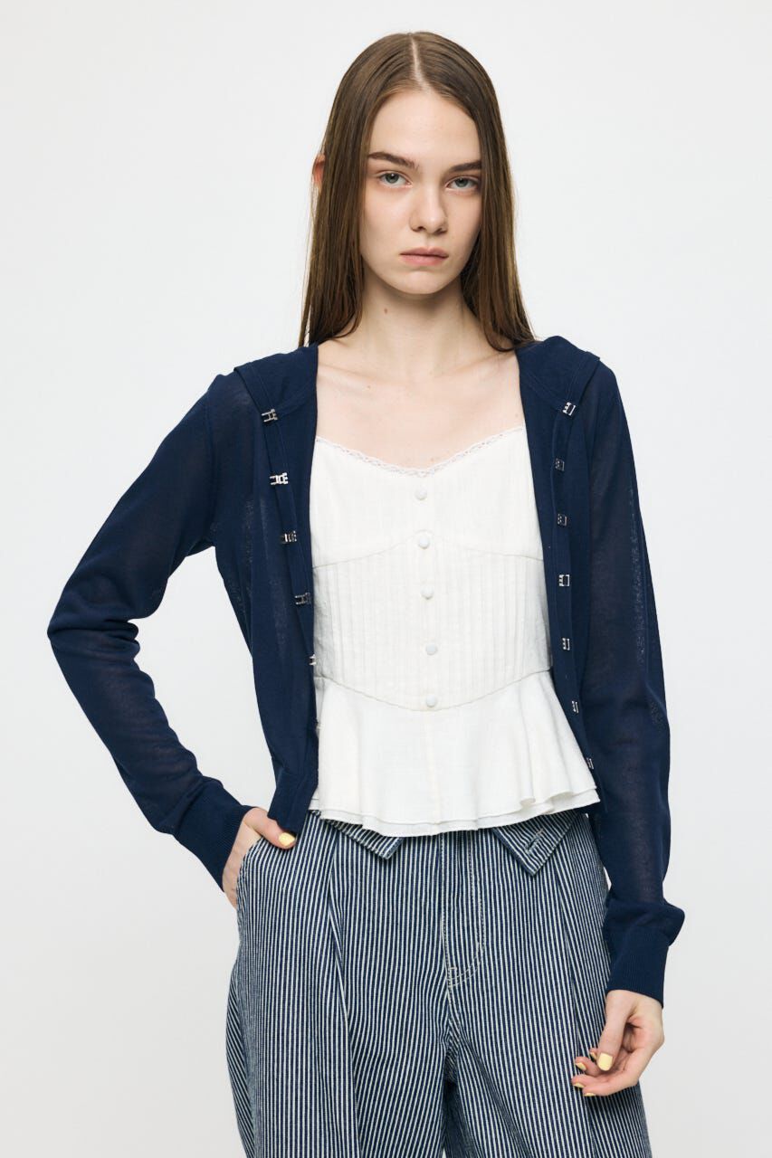 MOUSSY「SHEER HOOKEDカーディガン」|カーディガン|NVY