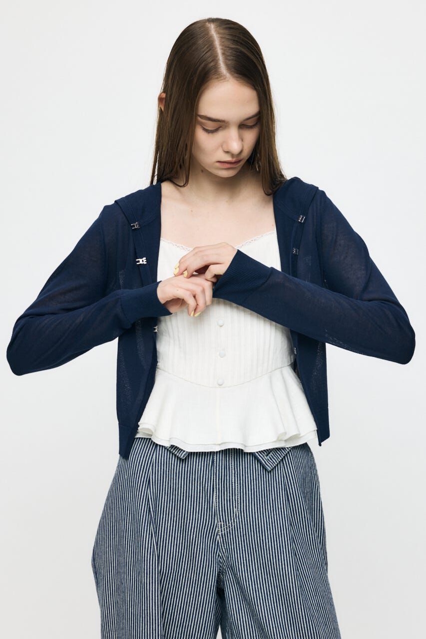 MOUSSY「SHEER HOOKEDカーディガン」|カーディガン|