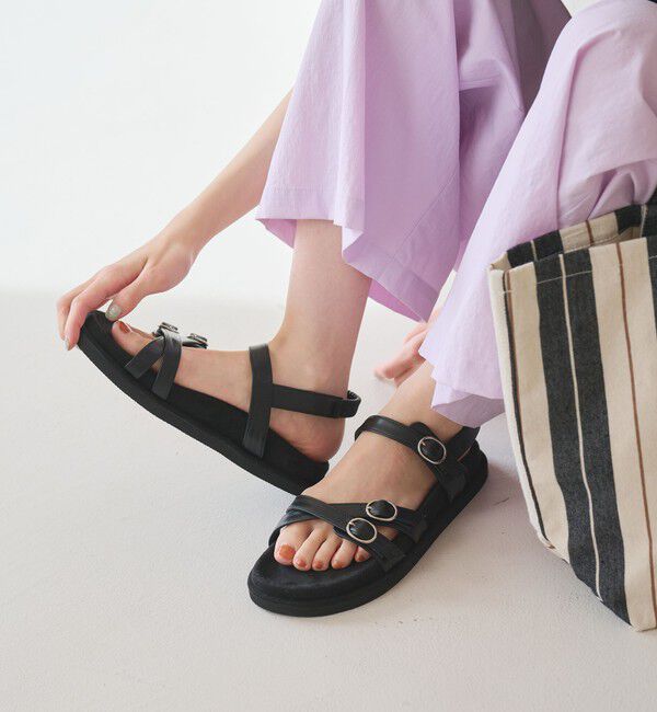 BEAUTY&YOUTH UNITED ARROWS「ダブルクロス ベルト バックストラップ サンダル」|サンダル|BLACK