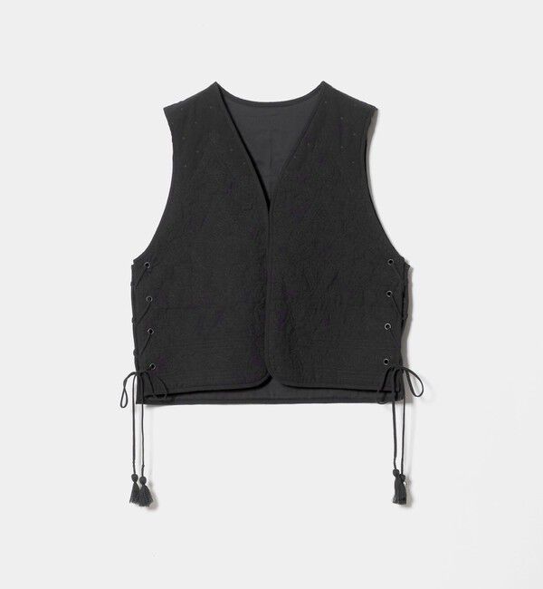 BEAUTY&YOUTH UNITED ARROWS「コットン エンブロイダリー キルティング レースアップ ベスト」|ベスト・ジレ|BLACK