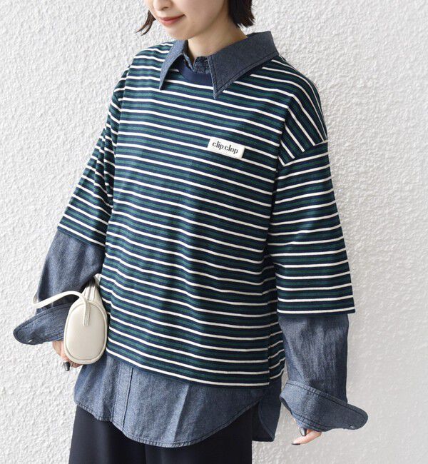 SHIPS for women「【WEB限定】マルチ ボーダー 5分袖 TEE」|Tシャツ・カットソー|