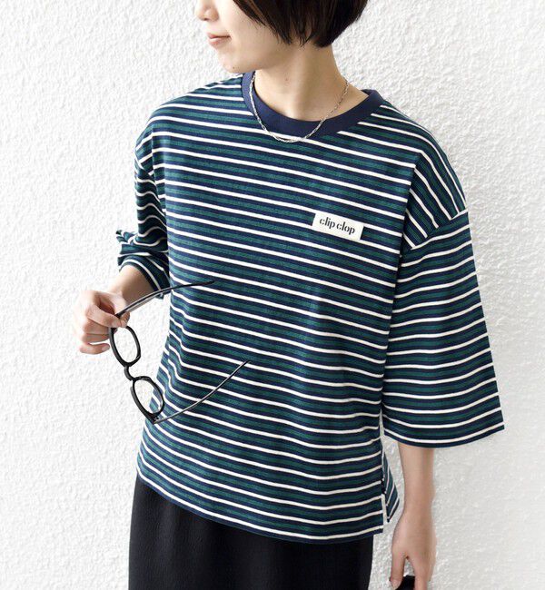 SHIPS for women「【WEB限定】マルチ ボーダー 5分袖 TEE」|Tシャツ・カットソー|