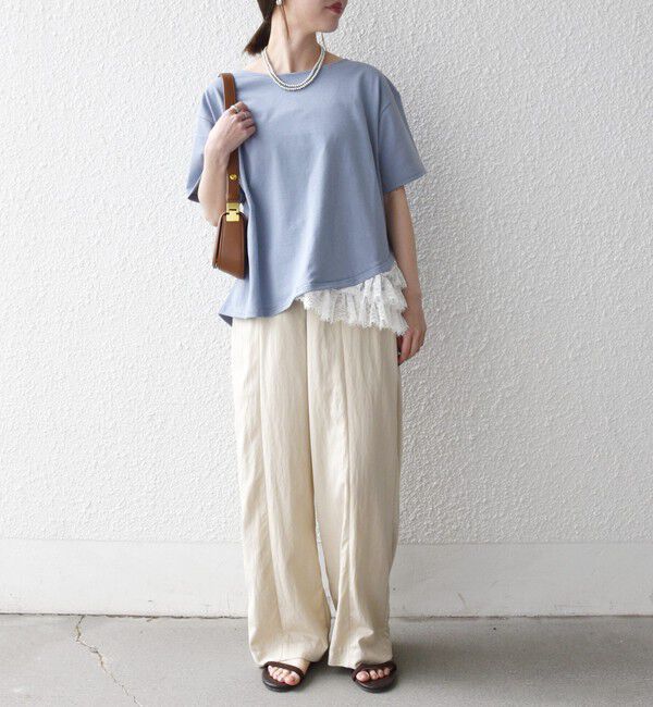 SHIPS any「SHIPS any:〈洗濯機可能〉レース ヘム アシンメトリー ショートスリーブ TEE」|Tシャツ・カットソー|