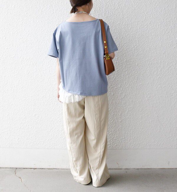SHIPS any「SHIPS any:〈洗濯機可能〉レース ヘム アシンメトリー ショートスリーブ TEE」|Tシャツ・カットソー|
