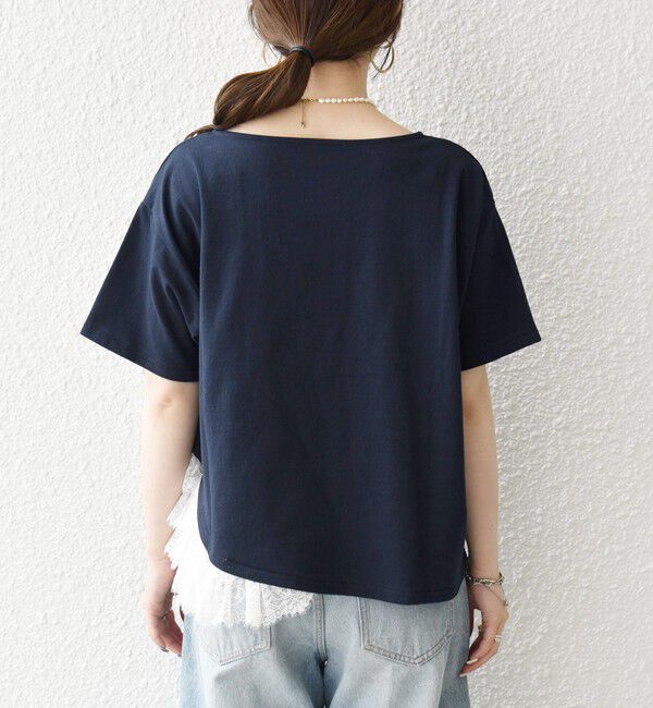 SHIPS any「SHIPS any:〈洗濯機可能〉レース ヘム アシンメトリー ショートスリーブ TEE」|Tシャツ・カットソー|