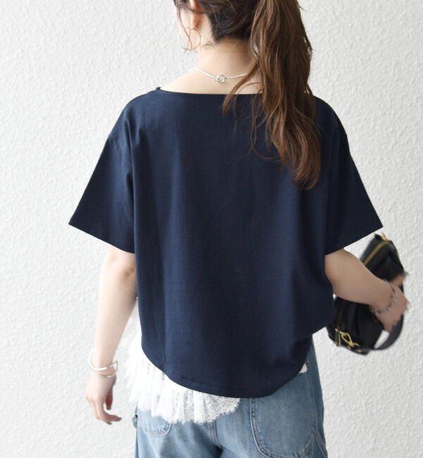 SHIPS any「SHIPS any:〈洗濯機可能〉レース ヘム アシンメトリー ショートスリーブ TEE」|Tシャツ・カットソー|