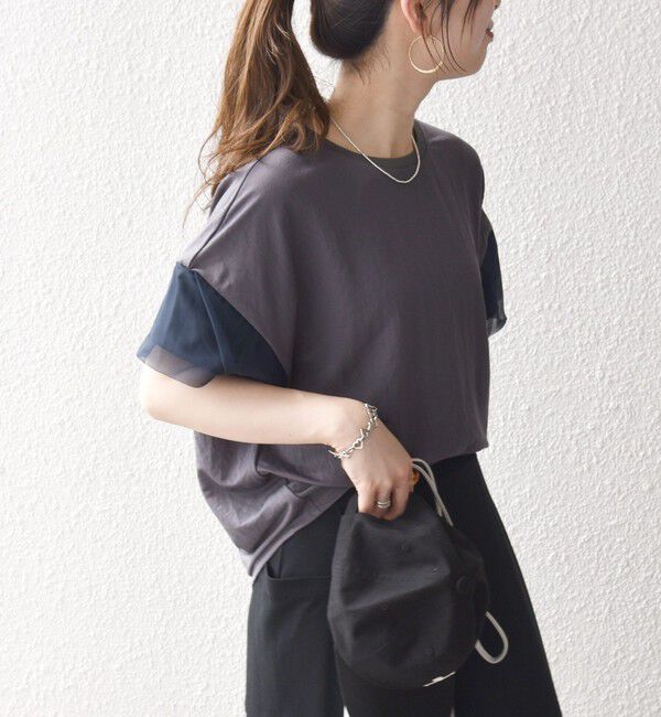 SHIPS any「SHIPS any:〈手洗い可能〉カノコ チュール コンビ ワイド TEE」|Tシャツ・カットソー|