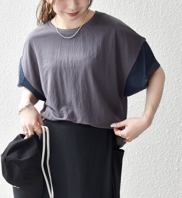 SHIPS any「SHIPS any:〈手洗い可能〉カノコ チュール コンビ ワイド TEE」|Tシャツ・カットソー|