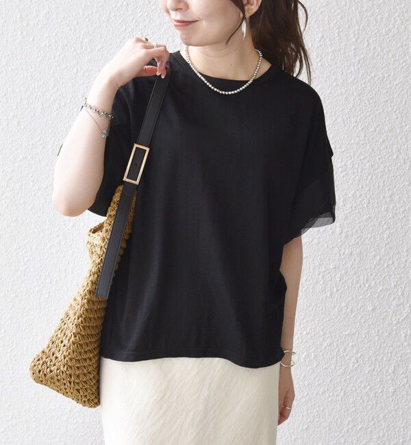 SHIPS any「SHIPS any:〈手洗い可能〉カノコ チュール コンビ ワイド TEE」|Tシャツ・カットソー|