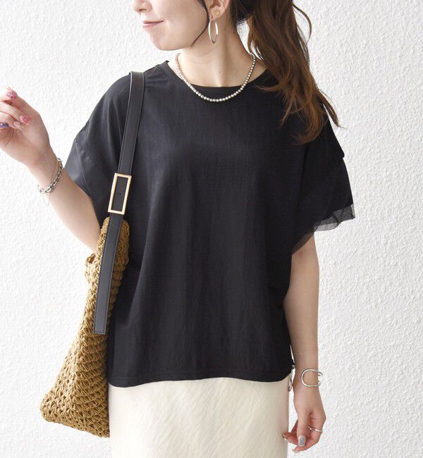 SHIPS any「SHIPS any:〈手洗い可能〉カノコ チュール コンビ ワイド TEE」|Tシャツ・カットソー|