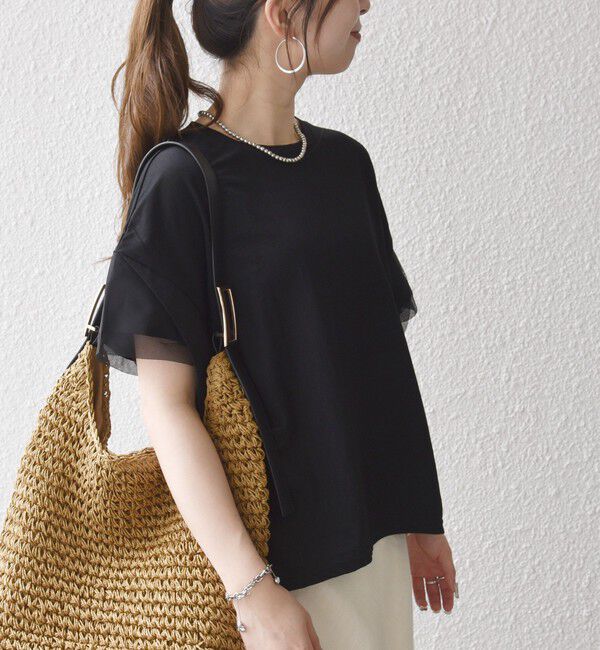 SHIPS any「SHIPS any:〈手洗い可能〉カノコ チュール コンビ ワイド TEE」|Tシャツ・カットソー|
