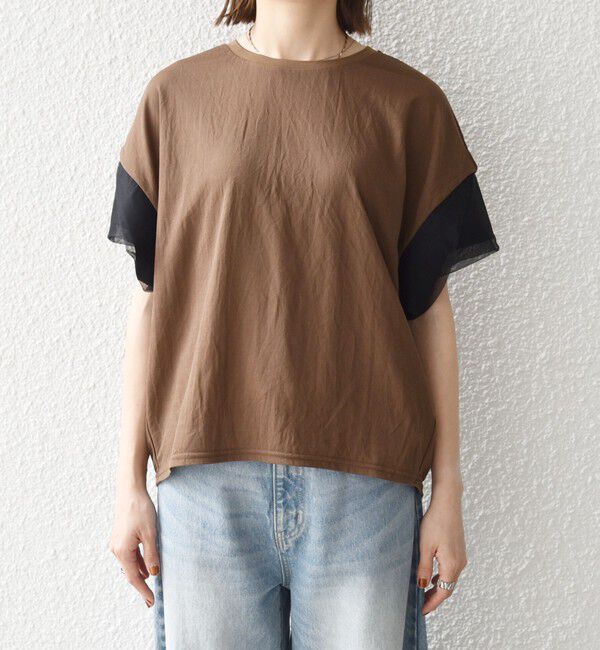 SHIPS any「SHIPS any:〈手洗い可能〉カノコ チュール コンビ ワイド TEE」|Tシャツ・カットソー|