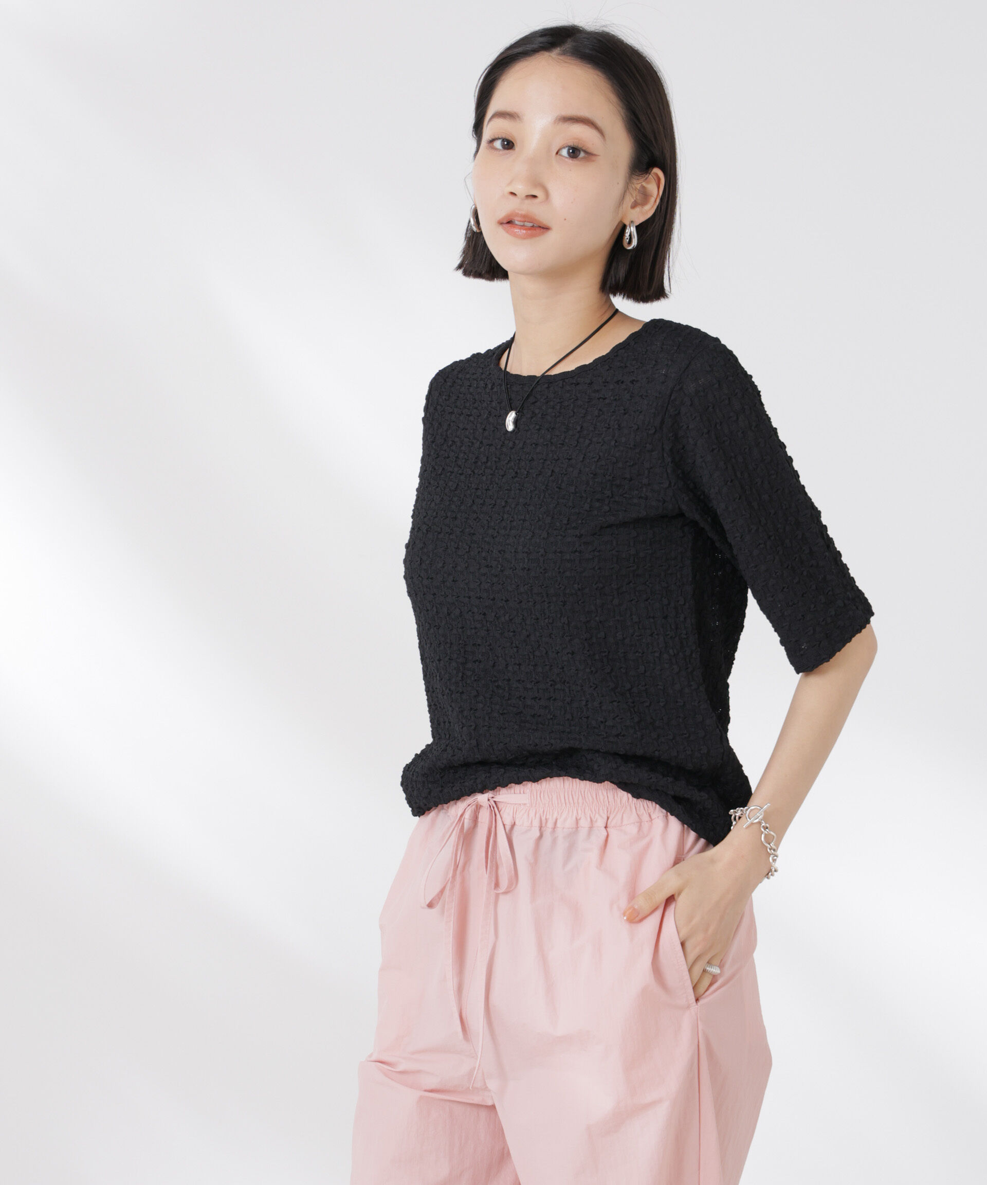 NANO universe「カットサッカークルーネックTシャツ」|Tシャツ・カットソー|