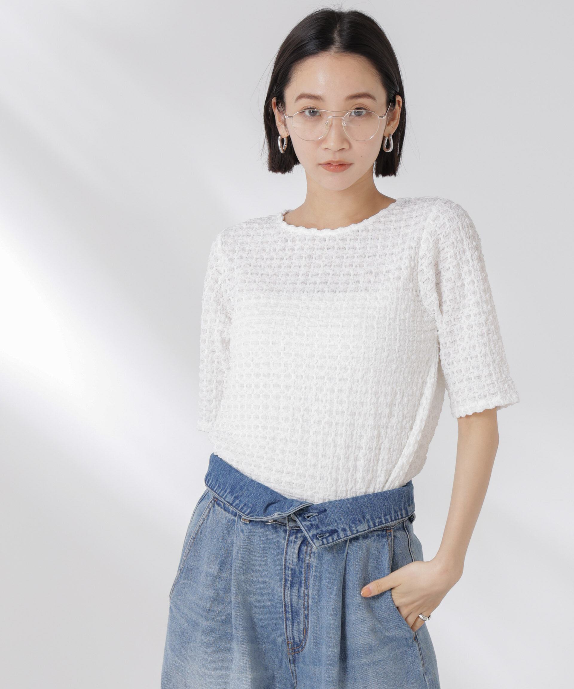 NANO universe「カットサッカークルーネックTシャツ」|Tシャツ・カットソー|