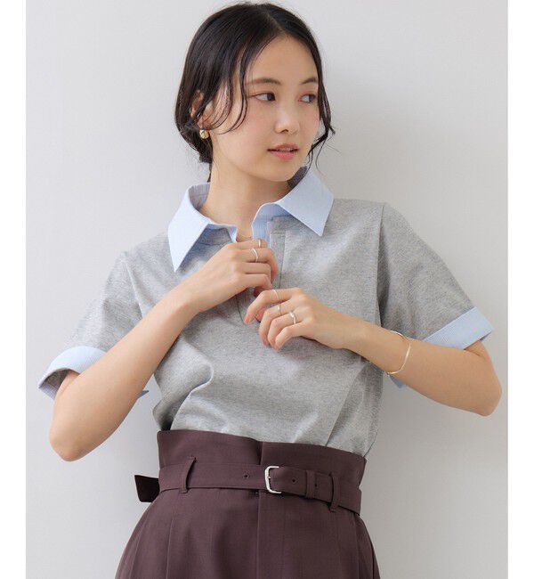 VIS「ICE BEAUTY ドッキング衿ハーフスリーブプルオーバー/UVケア・接触冷感・汗染み防止」|Tシャツ・カットソー|