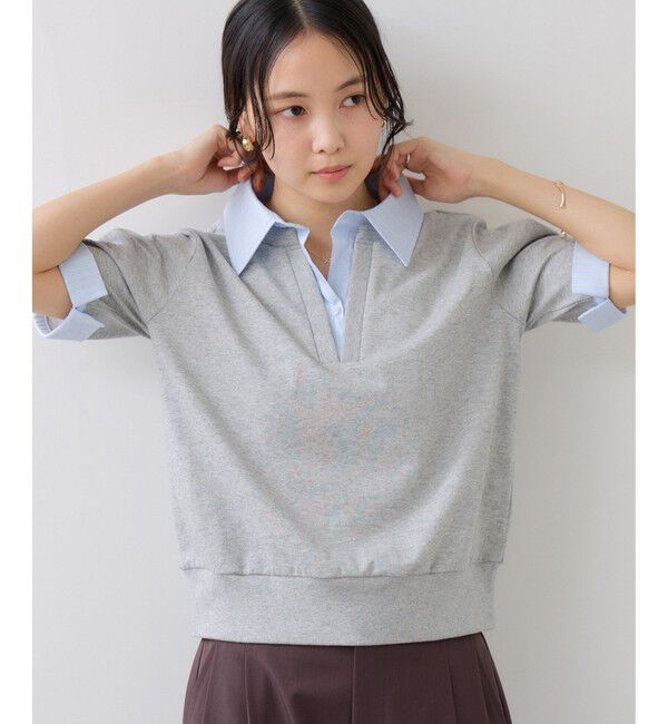 VIS「ICE BEAUTY ドッキング衿ハーフスリーブプルオーバー/UVケア・接触冷感・汗染み防止」|Tシャツ・カットソー|