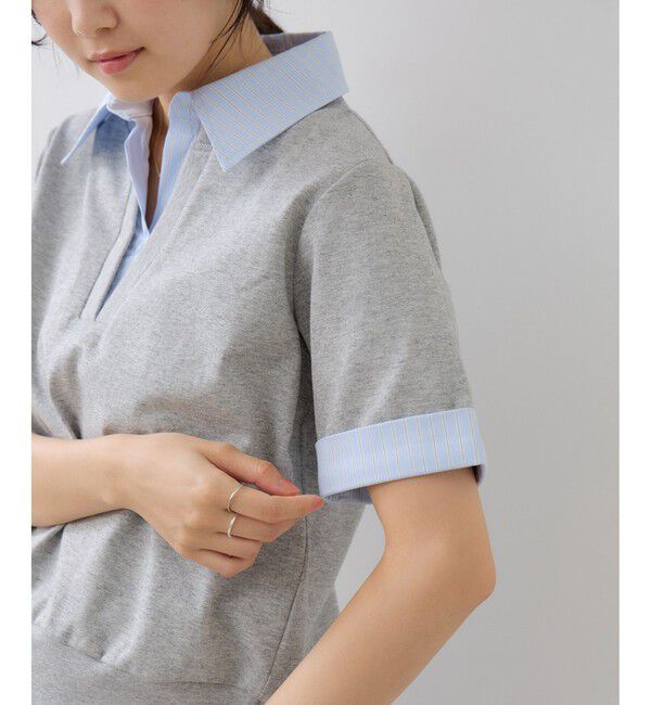 VIS「ICE BEAUTY ドッキング衿ハーフスリーブプルオーバー/UVケア・接触冷感・汗染み防止」|Tシャツ・カットソー|