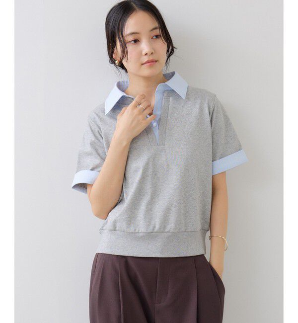 VIS「ICE BEAUTY ドッキング衿ハーフスリーブプルオーバー/UVケア・接触冷感・汗染み防止」|Tシャツ・カットソー|