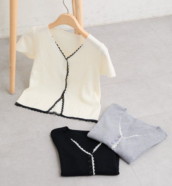  「レースライン半袖ニットカーディガン」|カーディガン|