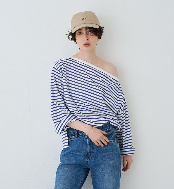 Rouge vif「ボーダーボートネックカットソー/ロングスリーブTシャツ」|Tシャツ・カットソー|