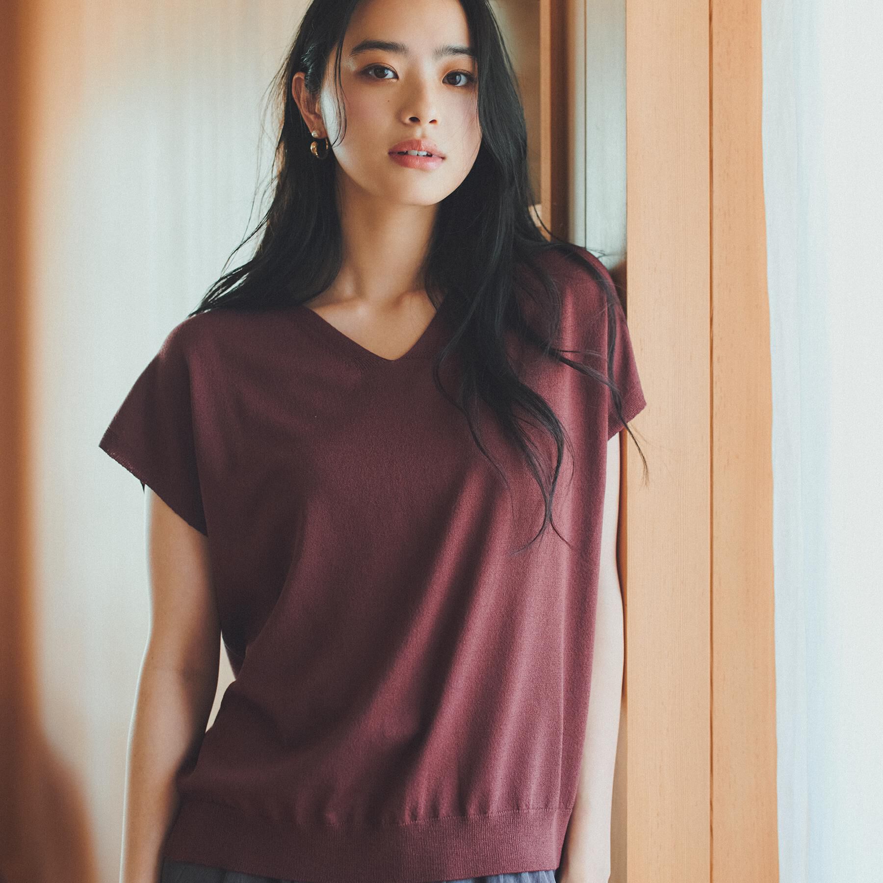 THE SHOP TK「【さらっとタッチ】風通しのいい Vネックサマーニット」|ニット・セーター|
