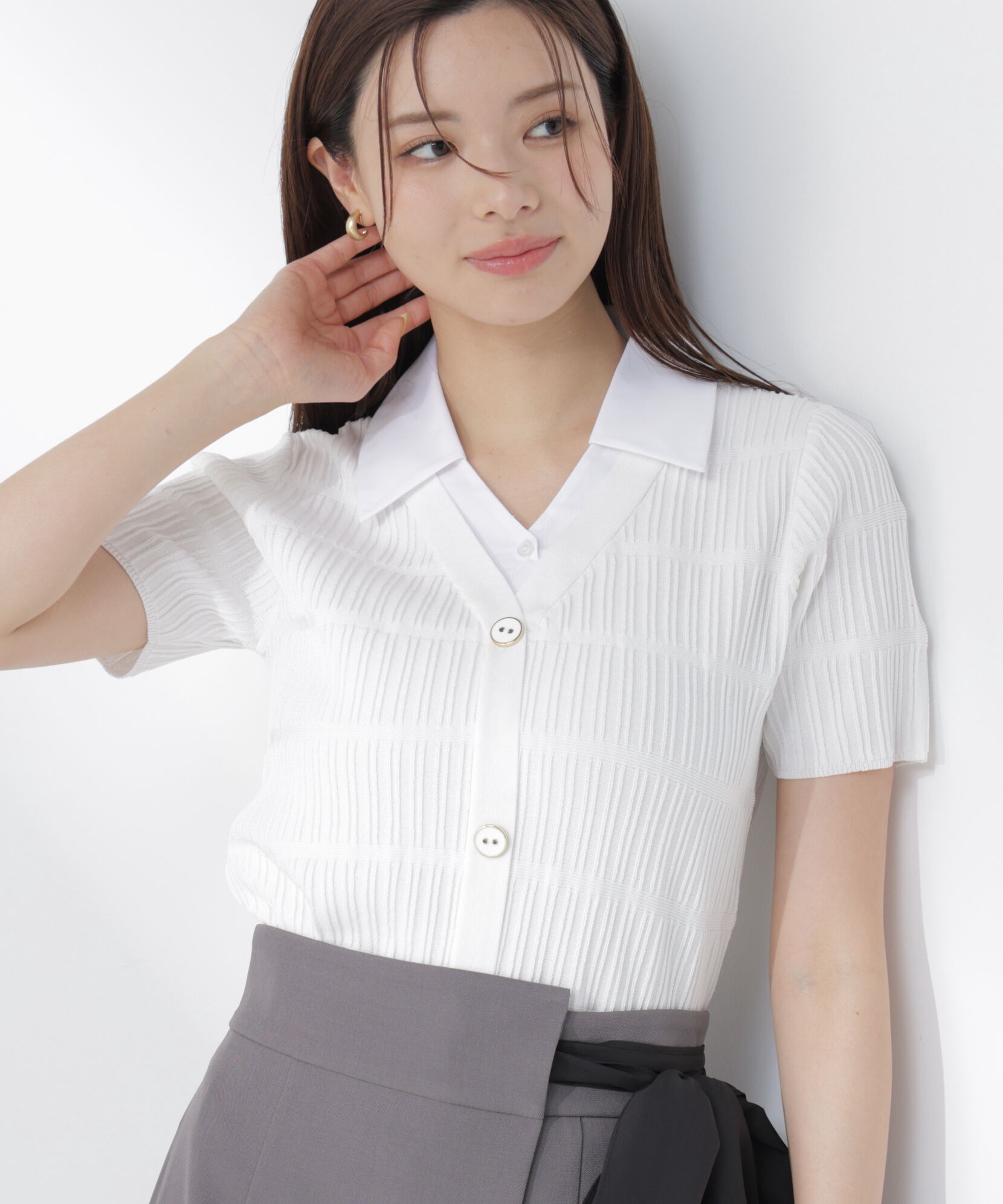 PROPORTION BODY DRESSING「変わり編み襟付きニットトップス」|ニット・セーター|ホワイト&times;ホワ