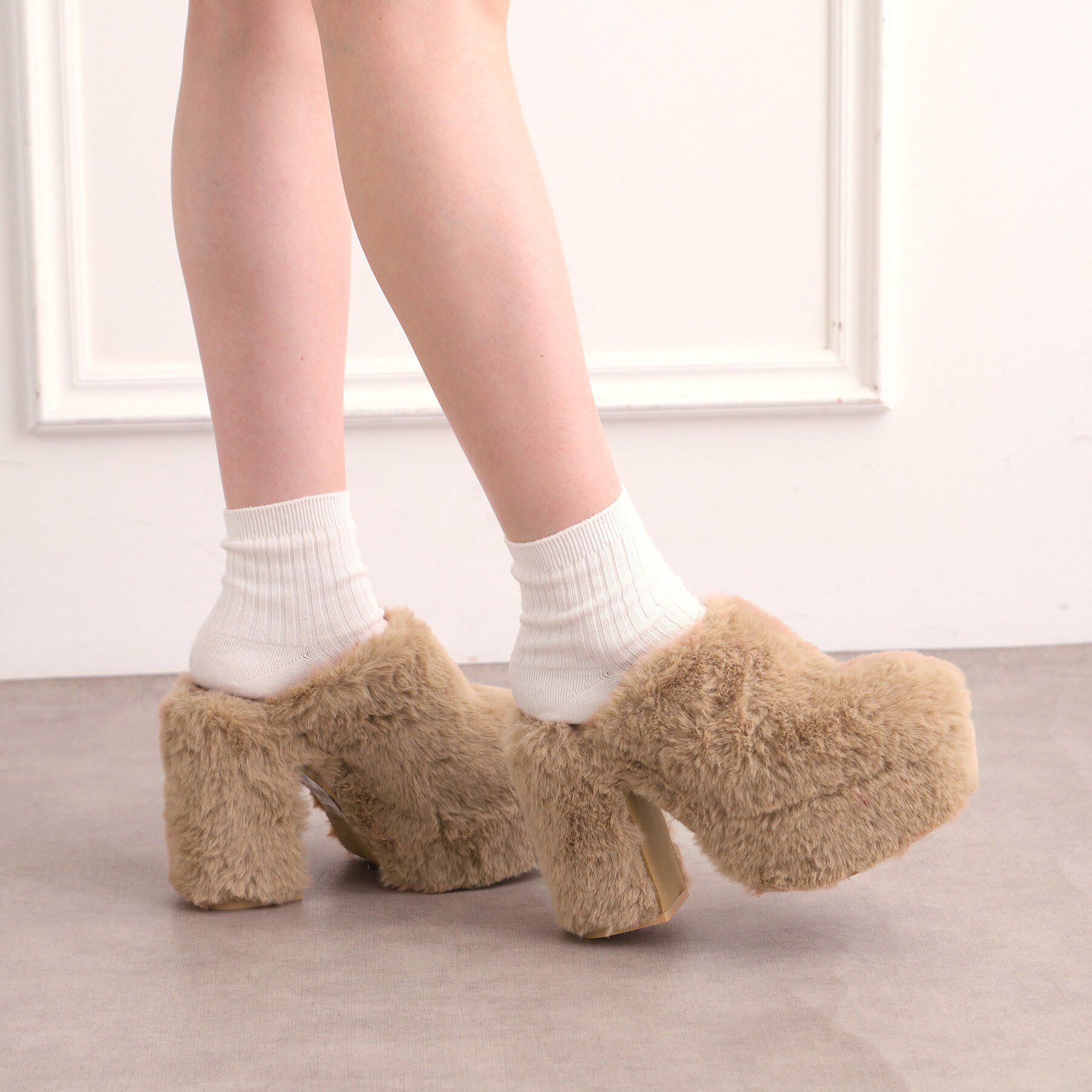 ESPERANZA「【ラク盛り／約12cm】フェイクファーサボ」|パンプス|