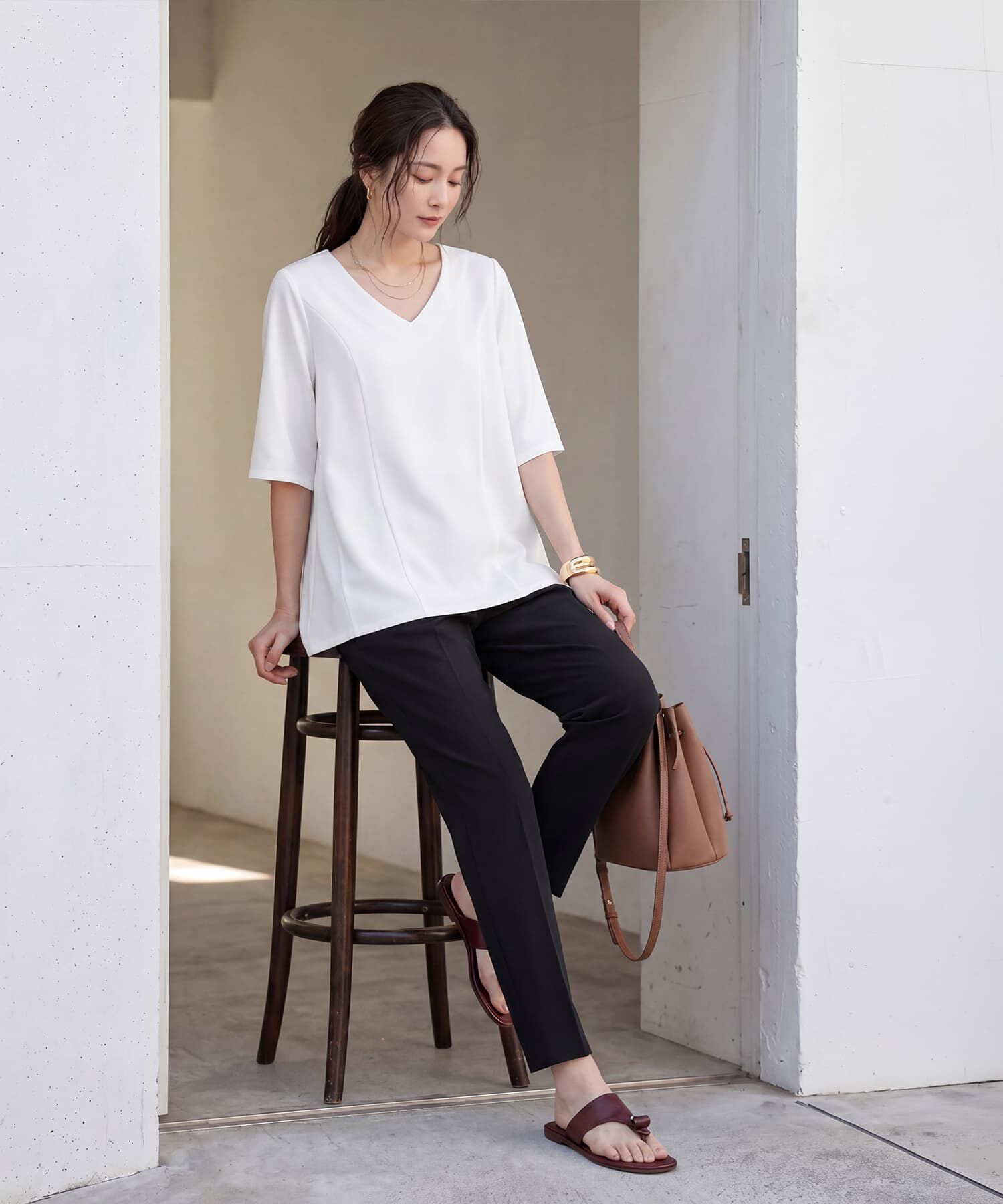 STYLE DELI「【Made in JAPAN】カットジョーゼット５分袖フレアブラウス」|シャツ・ブラウス|