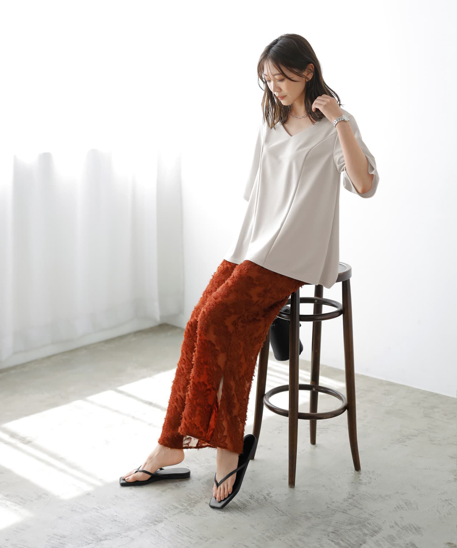 STYLE DELI「【Made in JAPAN】カットジョーゼット５分袖フレアブラウス」|シャツ・ブラウス|