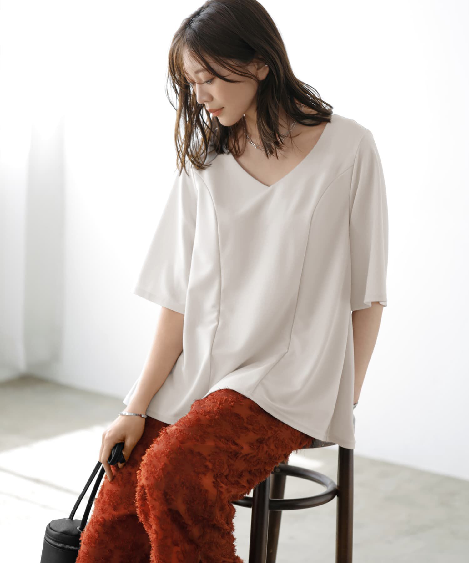 STYLE DELI「【Made in JAPAN】カットジョーゼット５分袖フレアブラウス」|シャツ・ブラウス|