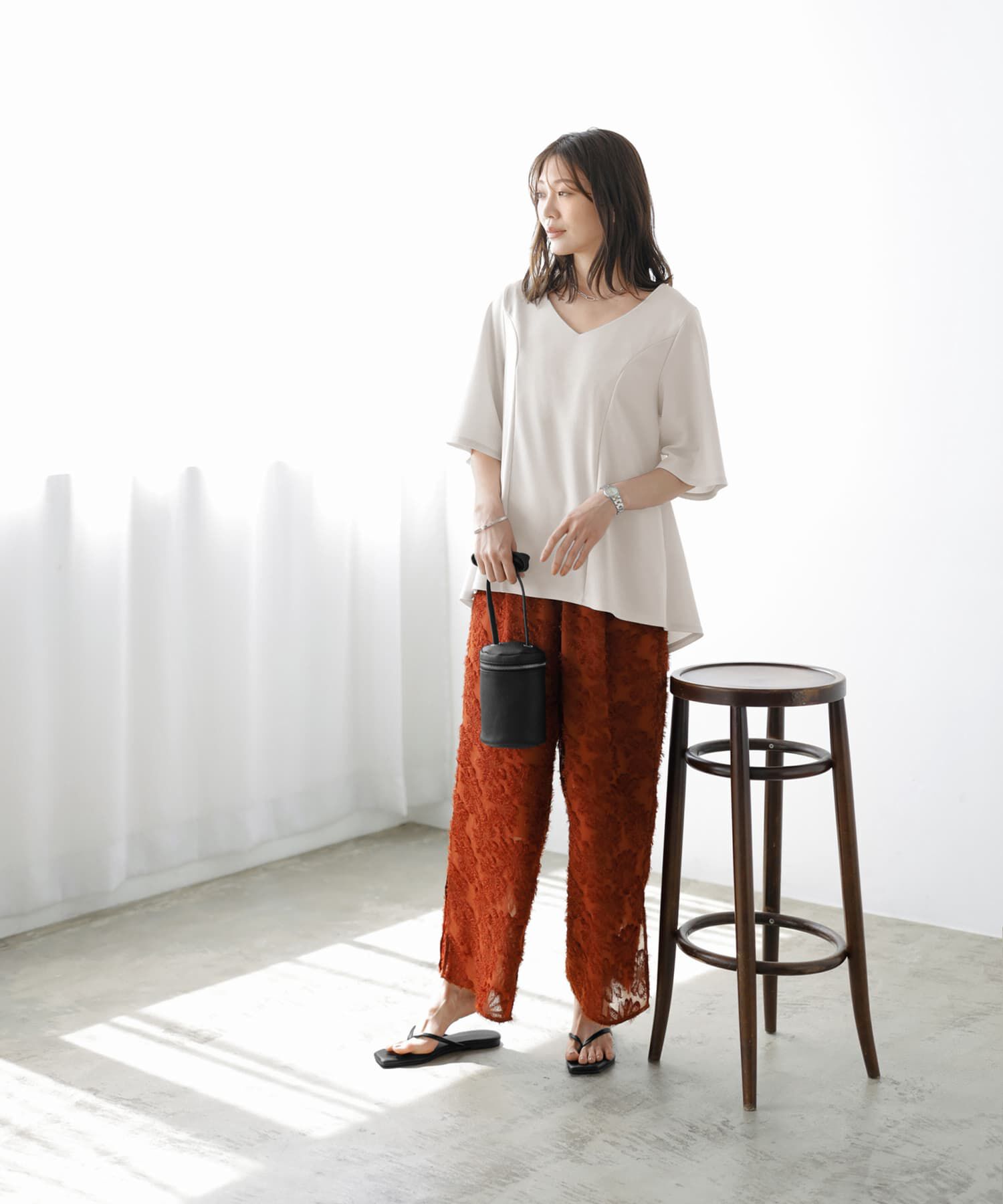 STYLE DELI「【Made in JAPAN】カットジョーゼット５分袖フレアブラウス」|シャツ・ブラウス|