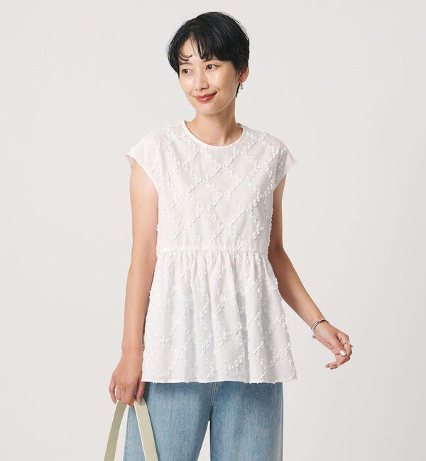 UNITED ARROWS「エンブロイダリー フリル フレンチスリーブ ブラウス」|シャツ・ブラウス|WHITE