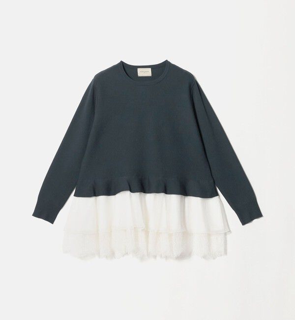 UNITED ARROWS「オーガンジー レース コンビ ニット ‐ウォッシャブル‐」|ニット・セーター|NAVY